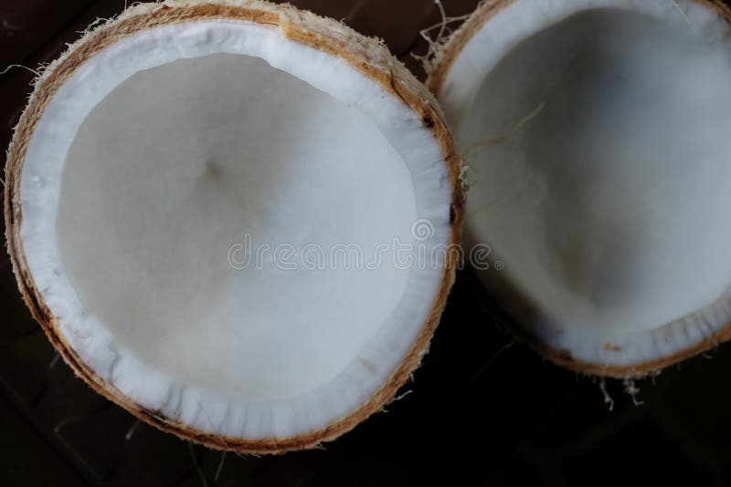 The Coconut is Cut To See the White Flesh. Stock Image - Image of flesh ...