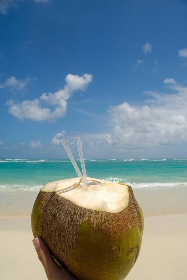 Coconut drink and exotic beach