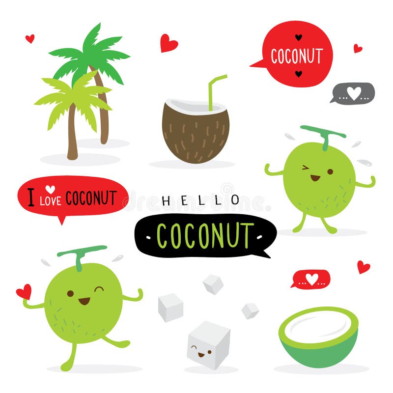 Coconut Fruit Summer Cartoon Smile Funny Cute Character Vector royalty free illustration