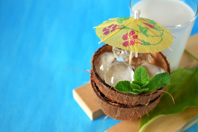 Ingredients for a tropical cocktail on blue background stock photography Ingredients for a tropical cocktail on blue background stock photography