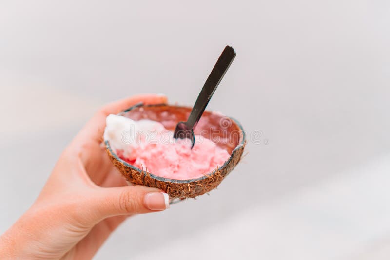 Coconut Ice Cream in the Coconut Shell Stock Image Image of caribs
