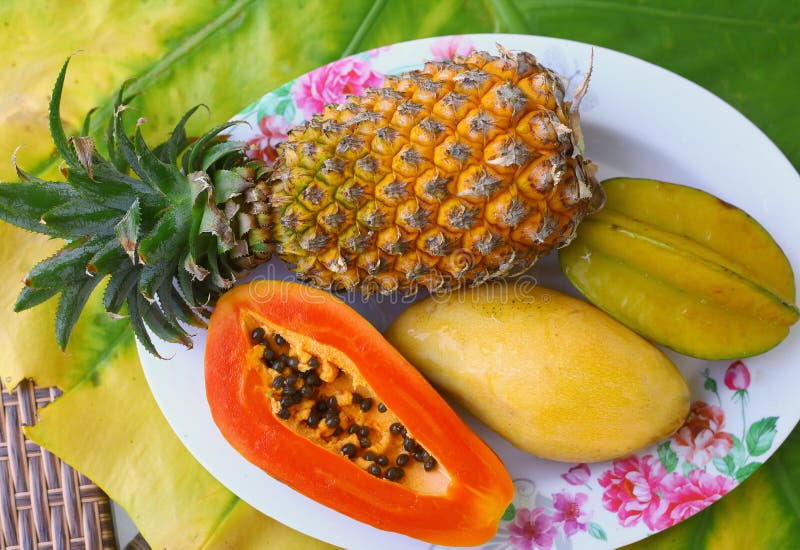 Coconut Mango Papaya Corambola and Pineapple Stock Image Image of