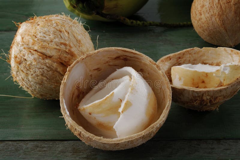 A Lot of Coconut Meat and Coconut Shell on White Concrete for Na Stock Photo Image of coconut