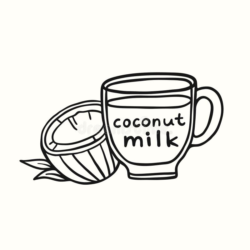 Coconut Milk in Cup Doodle Vector Illustration Stock Illustration