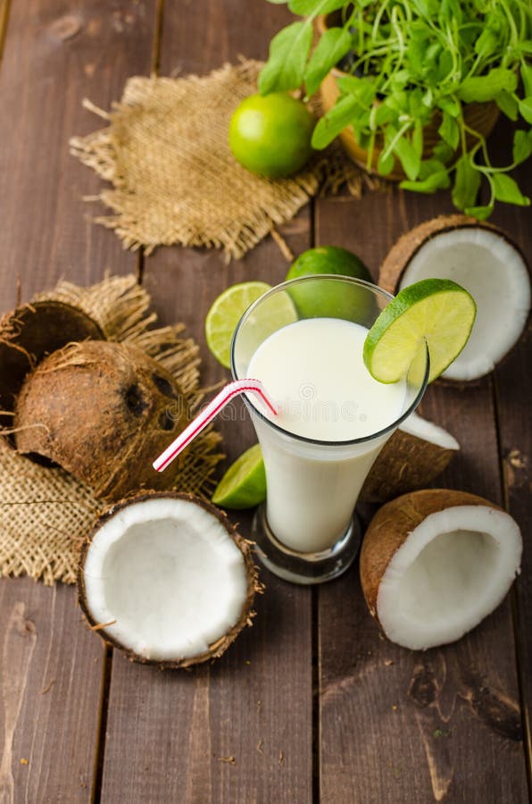 Coconut milk drink stock photo. Image of leaf, liquid 64215412