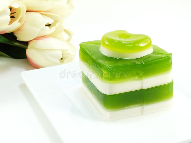 Coconut and Pandan Jelly Thai Dessert Stock Photo Image of green