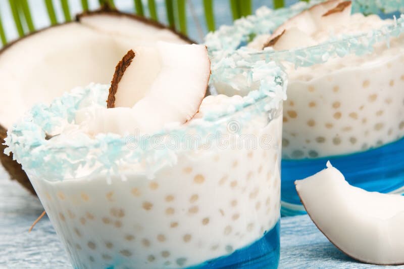 Coconut Pudding with Tapioca and Litchi Jelly Stock Image Image of