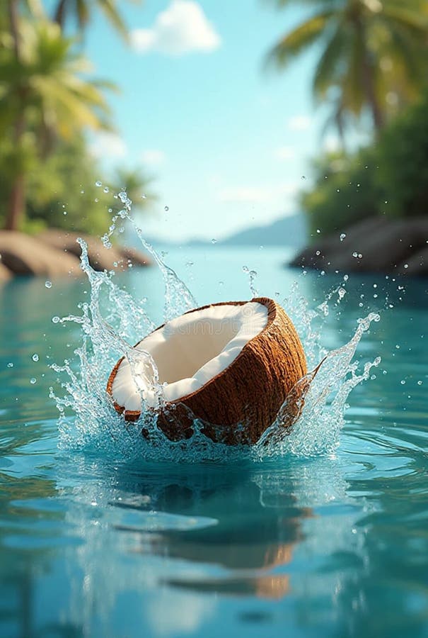 Coconut Splash in Tropical Waters AI-GENERATED royalty free stock photos