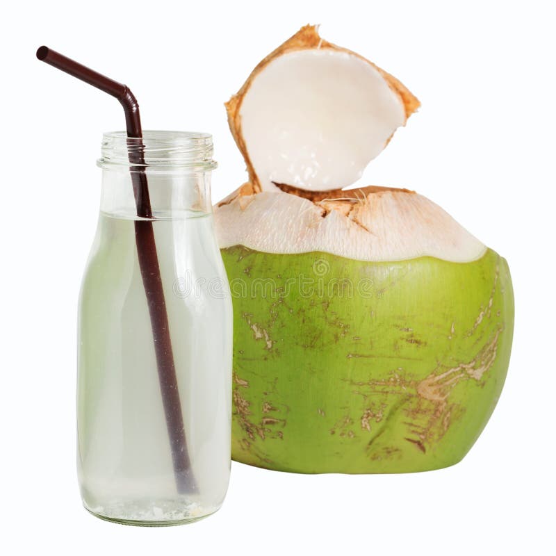 Coconut Water in Glass Bottle Isolated on White Stock Image Image of