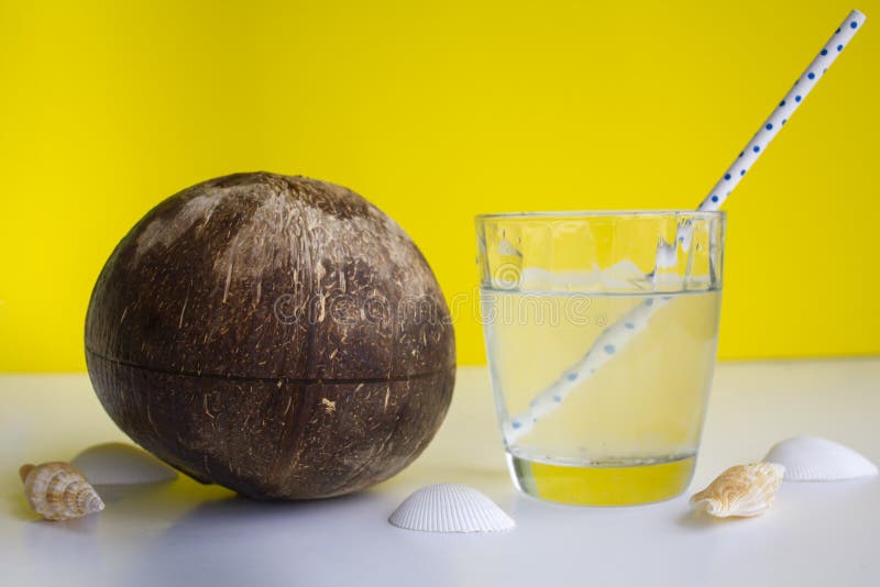 Coconut and Coconut Water on Glass. with Copy Space Stock Image Image