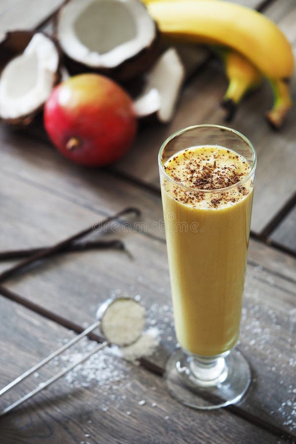 Cocos Banana and Mango Milkshake Stock Photo - Image of appetizer ...