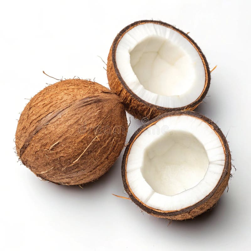 Cocos frescos con carne blanca sobre fondo transparente stock de ilustración
