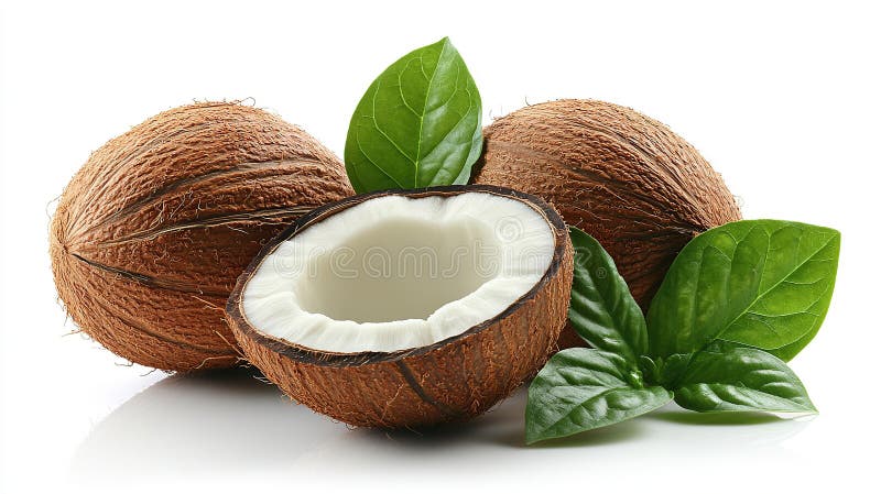 Cocos frescos con hojas stock de ilustración