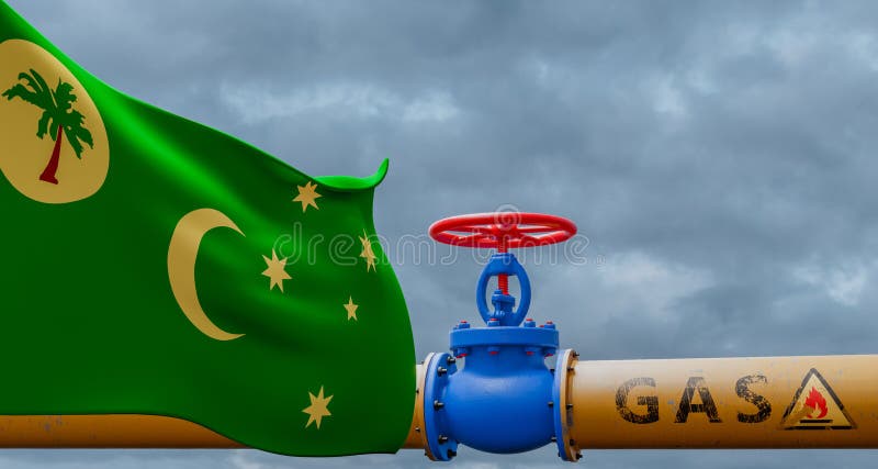 Cocos Keeling Islands gas, valve on the main gas pipeline Cocos Keeling Islands, Pipeline with flag Cocos Keeling Islands vector illustration