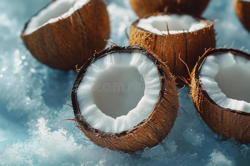 Cocoteros frescos. Nueces de coco exóticas fondo fruta tropical orgánica con cáscara verde y leche de coco madura marrón saludable libre illustration