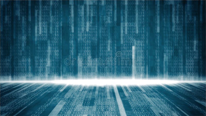 Transfer de date, cod binar care rulează pe ecran stock illustration