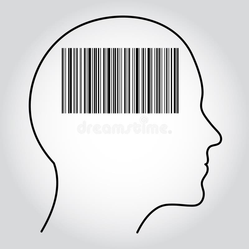 Cod de bare indicat în interiorul conturului capului uman. poate ilustra ideea de autentificare biometrică guvernamentală vector illustration