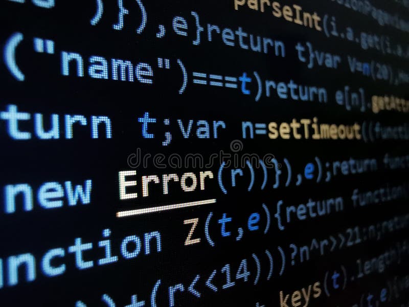 Cod script JAVASCRIPT COMPUTER focalizare pe cod de eroare. cod de programare abstract pe ecranul dezvoltatorului. date informatic royalty free stock photography