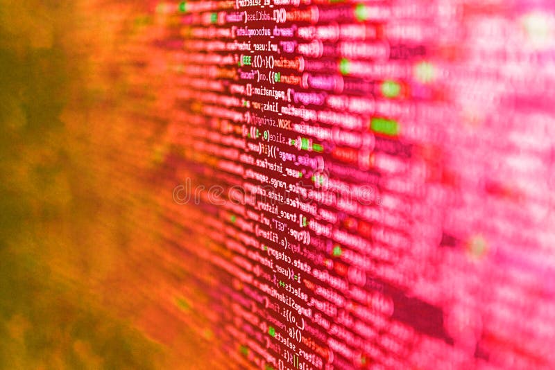 Cod sursă script computerizat abstract. adâncime mică a efectului de focalizare selectivă în câmp. biți de date pentru computer bi stock photos