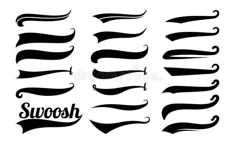 Coda di rondine. elemento tipografia sport di swirl elemento tipografia isolante penne di testo ricche. tratti di calligrafia o or