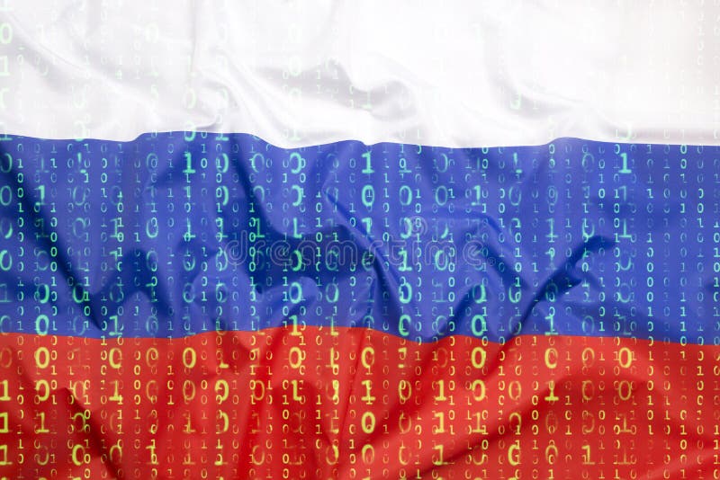 Code binaire avec le drapeau de la Russie, concept de protection des données