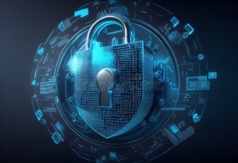 Code on blue binary code lock code background stock illustration