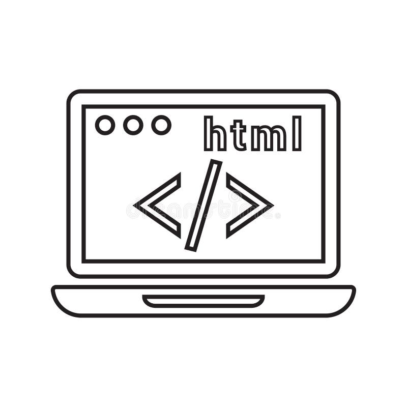 Code, coding, html outline icon. Line art vector royalty free illustration