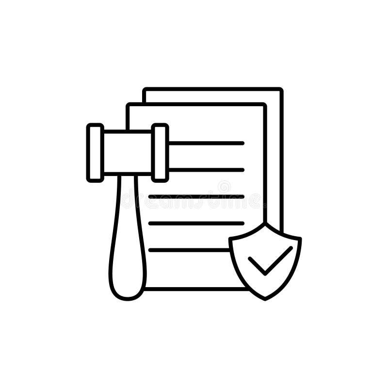 Code of conduct or passing laws. Linear icon of bill, judgment. Black simple illustration of document with gavel. Contour isolated vector illustration