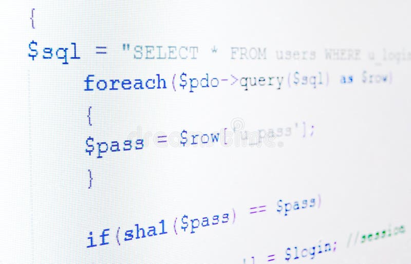 Code der PHP-Sprache auf LCD-Bildschirm lizenzfreie stockbilder