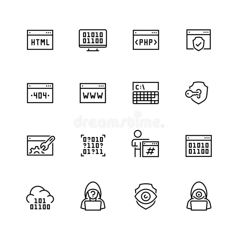 Code, programming icons in thin line style vector illustration