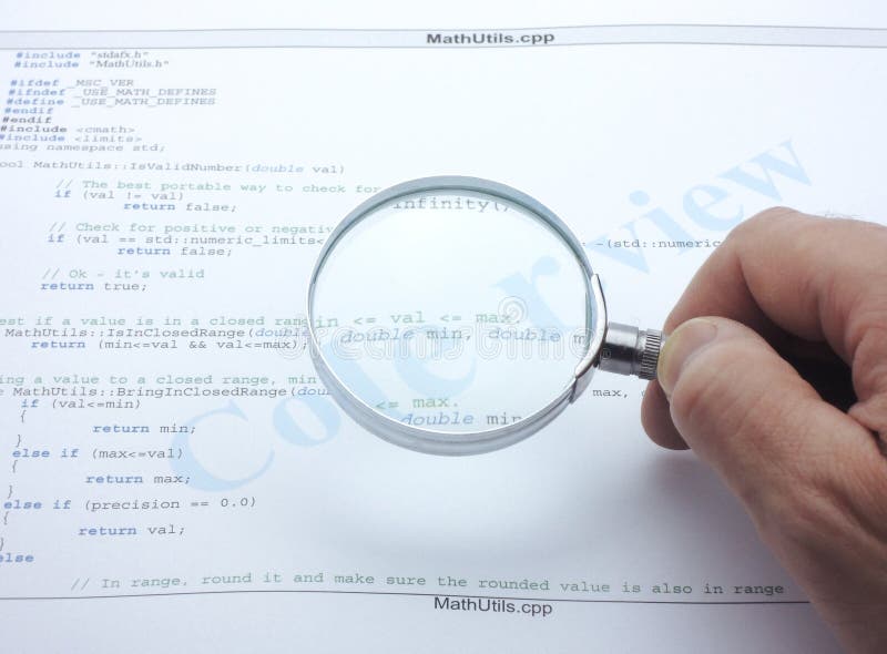 Code review of computer source code stock photography