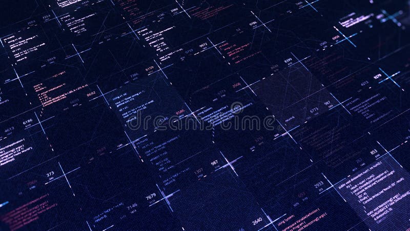 Codes de programme dans des cellules. Animation. Codes changeants multiples de programme dans le tableau numérique. Les codes sour illustration libre de droits