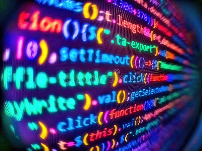 Codice di programmazione dello sviluppatore software sul monitor. programmazione di un concetto di algoritmo astratto del flusso d fotografie stock