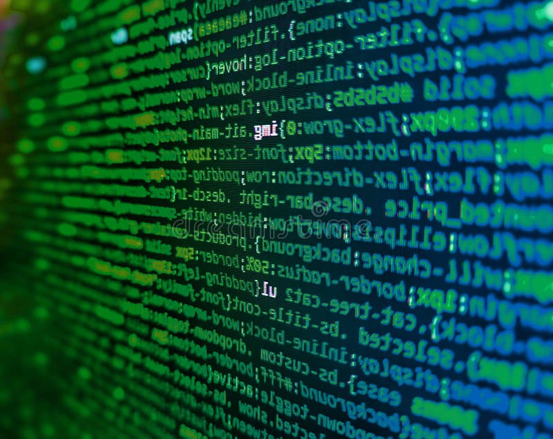 Codice javascript nella staffa software. nuova rivoluzione tecnologica. concetto di sviluppo di programmi. riassunto del flusso di fotografia stock libera da diritti