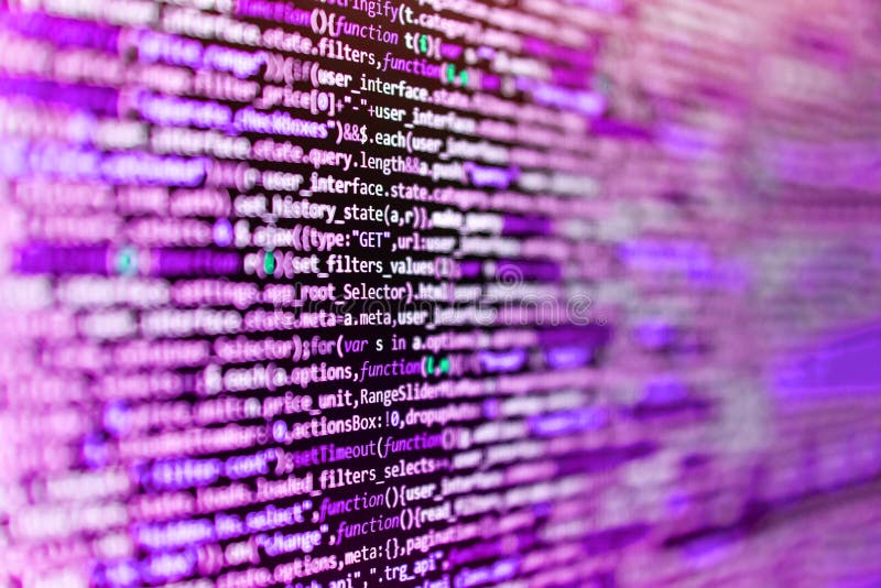 Codici del sito web sul monitor del computer. schermo moderno a caratteri e caratteri sul display del monitor. programma flusso di immagini stock libere da diritti