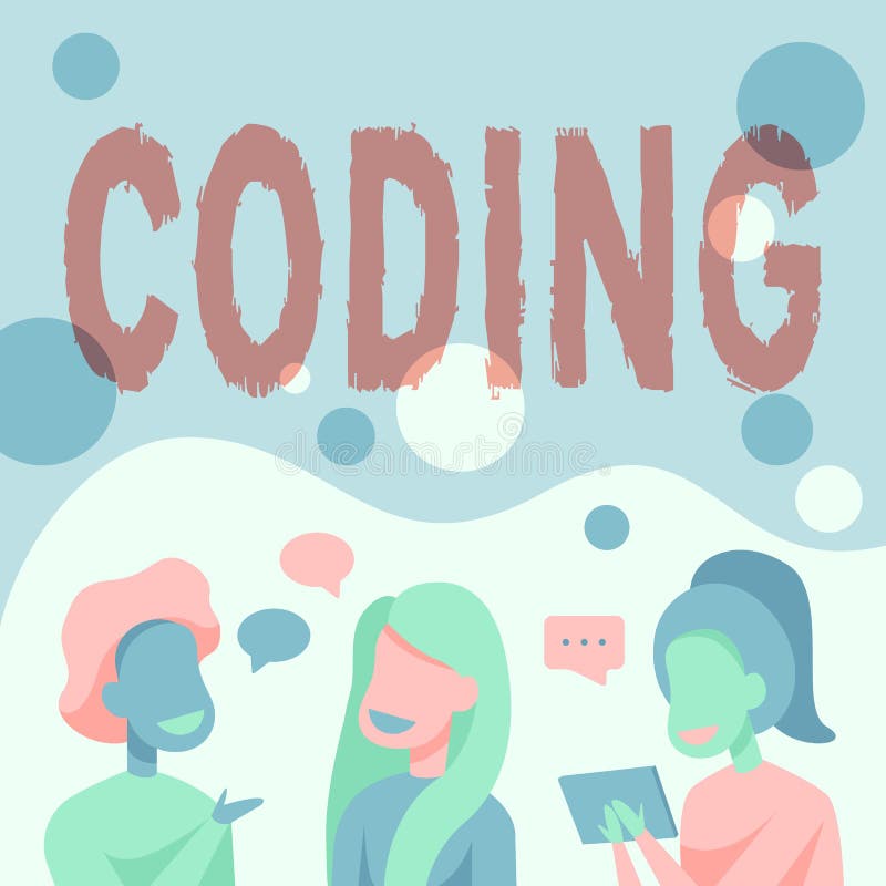 Codifica di visualizzazione concettuale. concetto che significa assegnare un codice a qualcosa per la classificazione degli amici illustrazione di stock