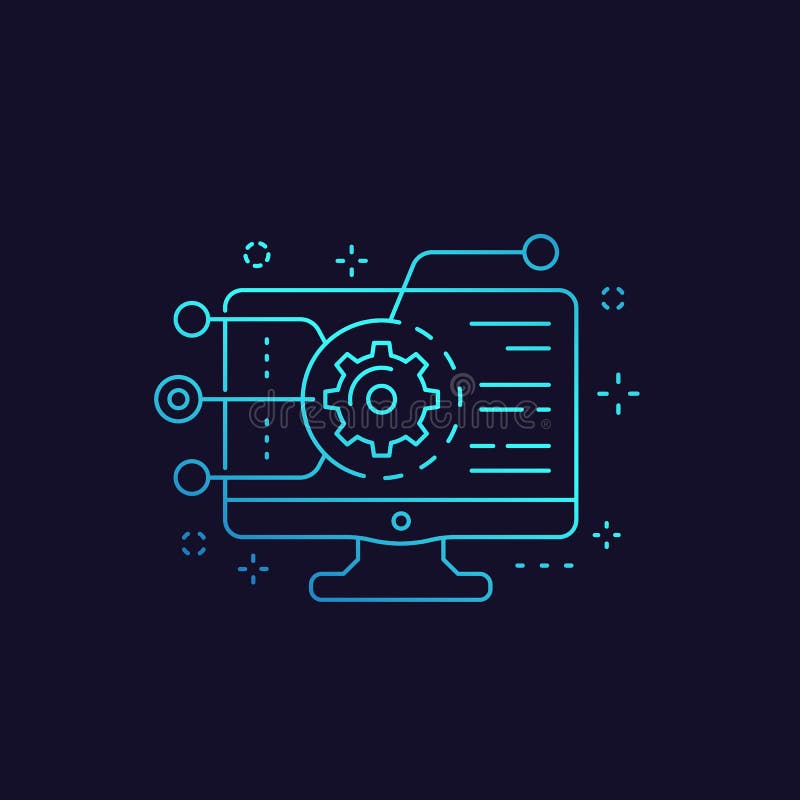 Codificación, desarrollo de programas, icono de la integración del app stock de ilustración Codificación, desarrollo de programas, icono de la integración del app stock de ilustración