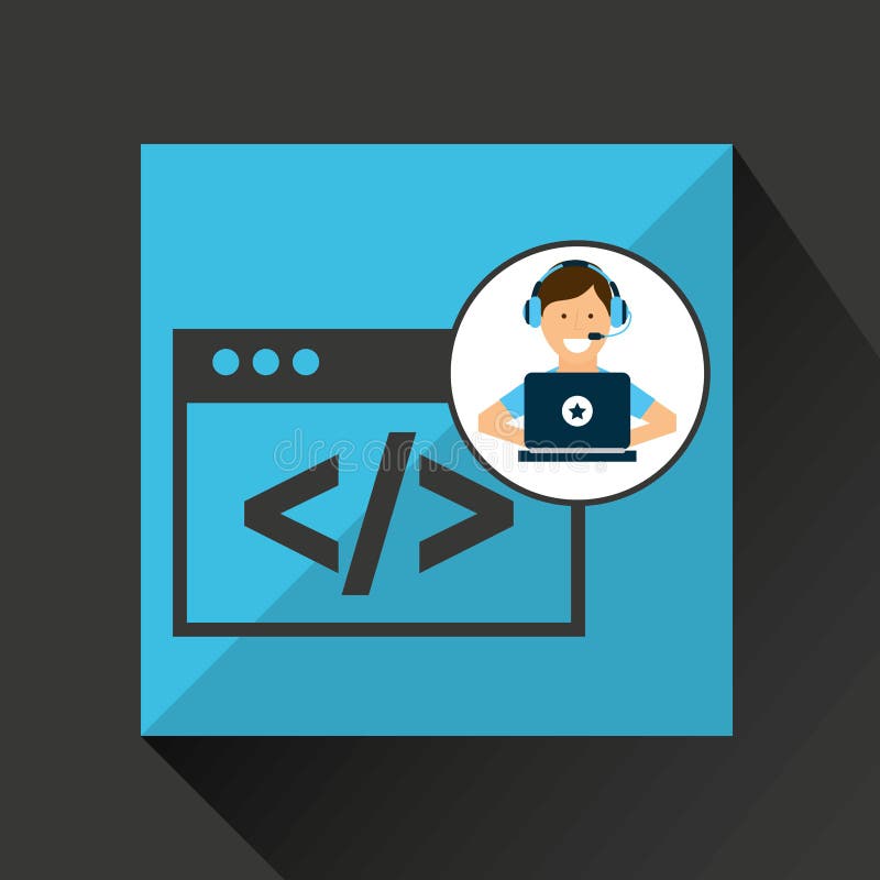 Codificação do portátil dos auriculares do caráter ilustração do vetor