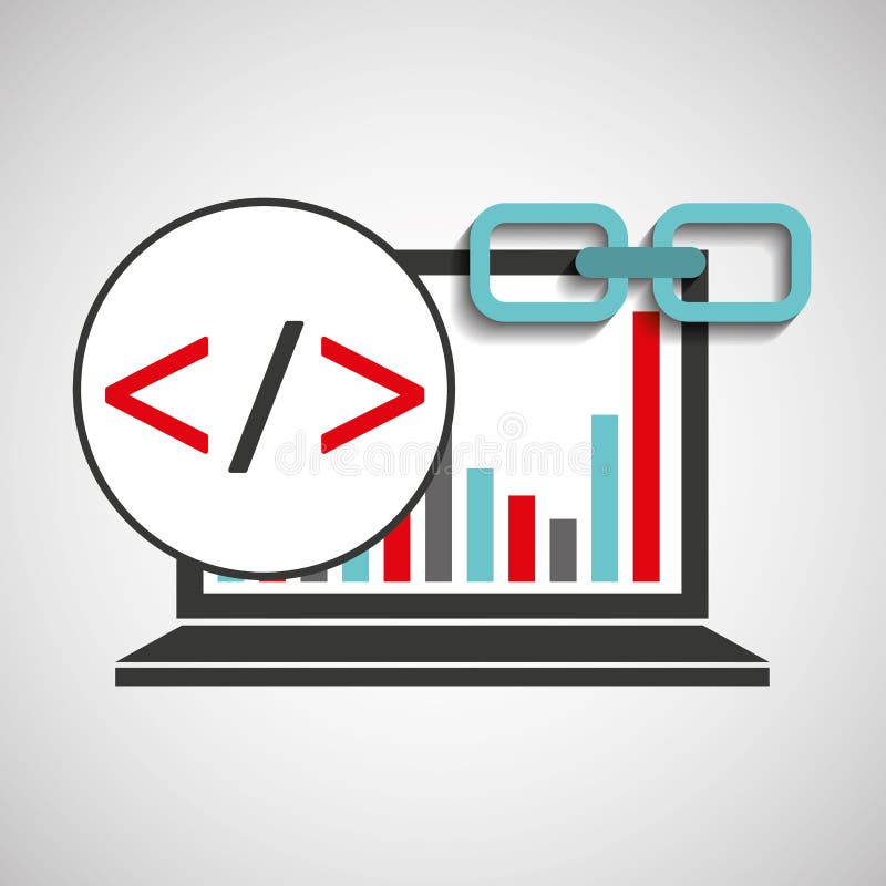 A codificação do portátil representa graficamente a Web da relação ilustração do vetor