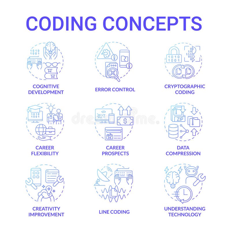 Coding Blue Gradient Concept Icons Set Stock Vector - Illustration of ...