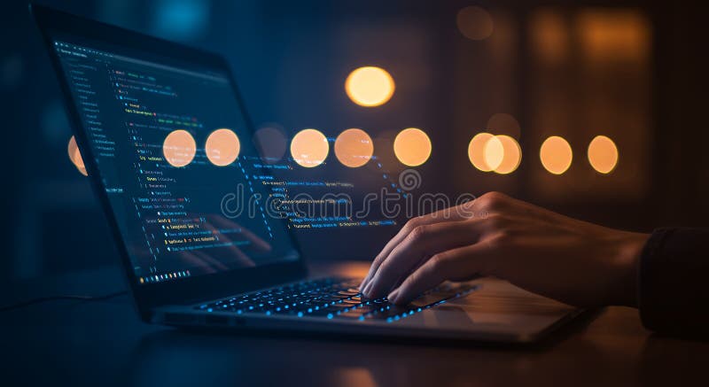 Coding in the Dark A Programmer\'s Nighttime Symphony of Software and Light royalty free illustration