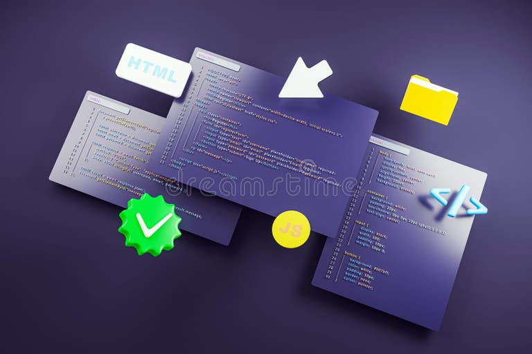 Coding Interface with HTML, CSS, and JavaScript Code Snippets Floating ...