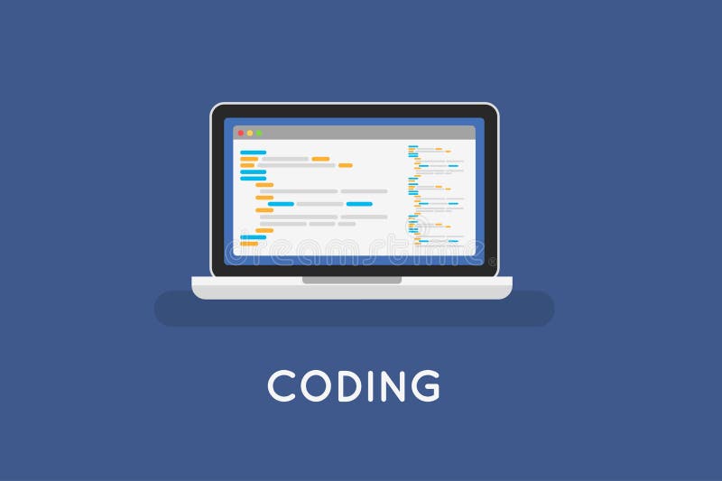 Men with Laptop. Programming or Coding Banner Flat Design Concept ...