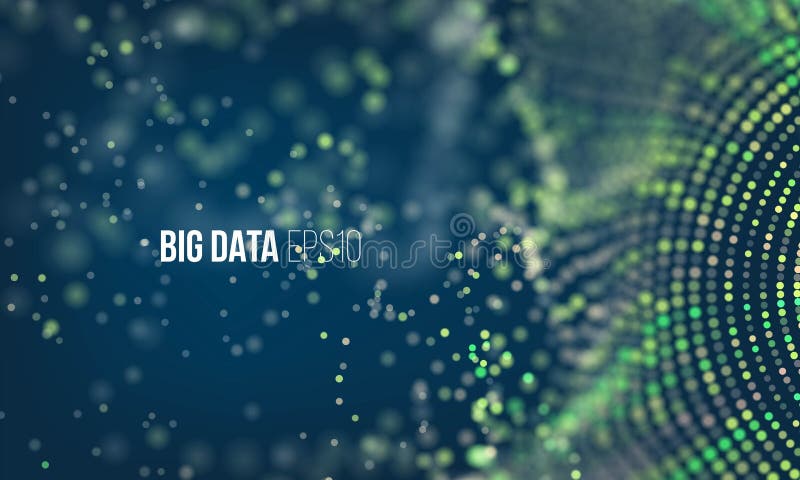 Coding process. Big data stream futuristic infographic. Colorful particle wave with bokeh. 3d abstract background. Coding mesh vectors