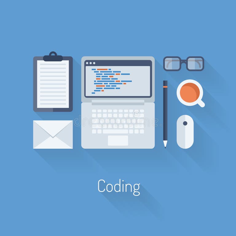 Programming Coding Concept Flat Background Vector Stock Illustrations ...