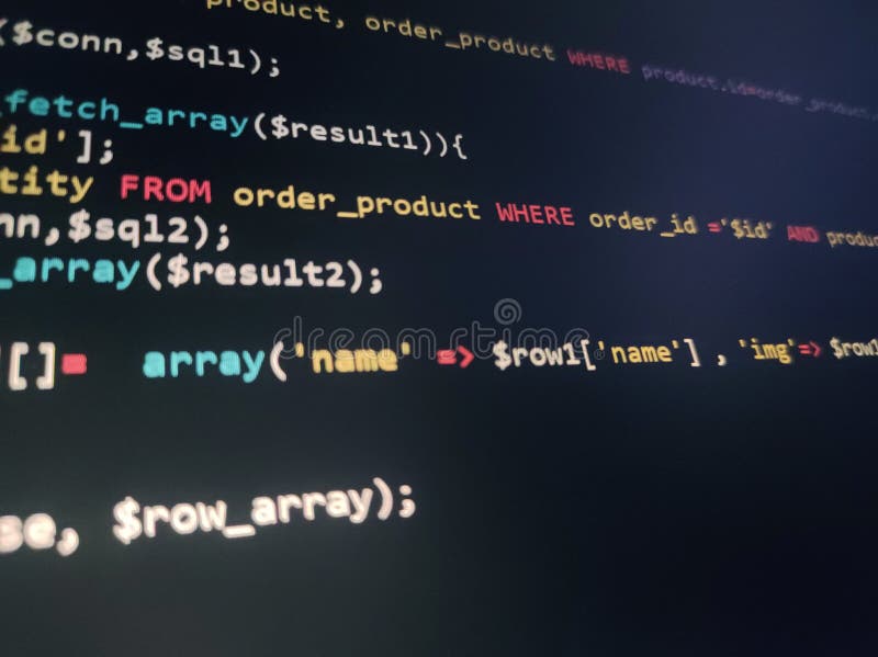 Coding programming source code screen. Abstract technology background. Cyber attack or security concept. Hacker monitor program. Software development.