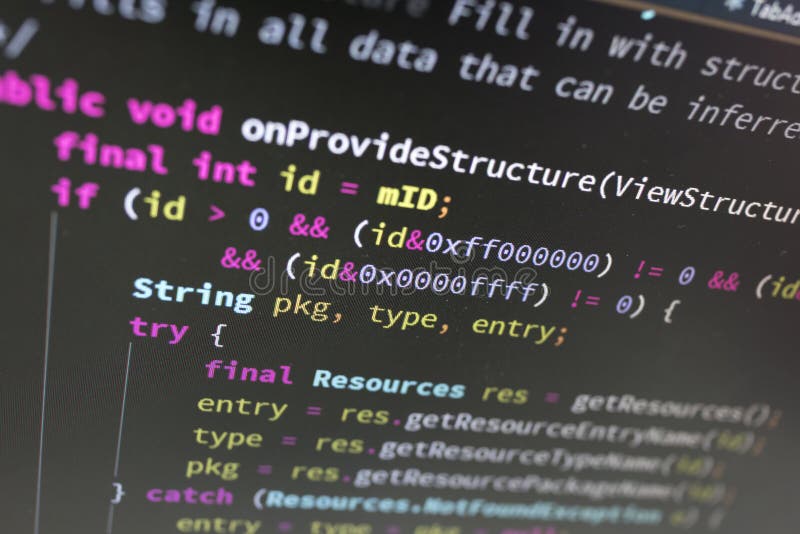 Coding on screen with colorful code. Source code script stock images, royalty-free photos and pictures