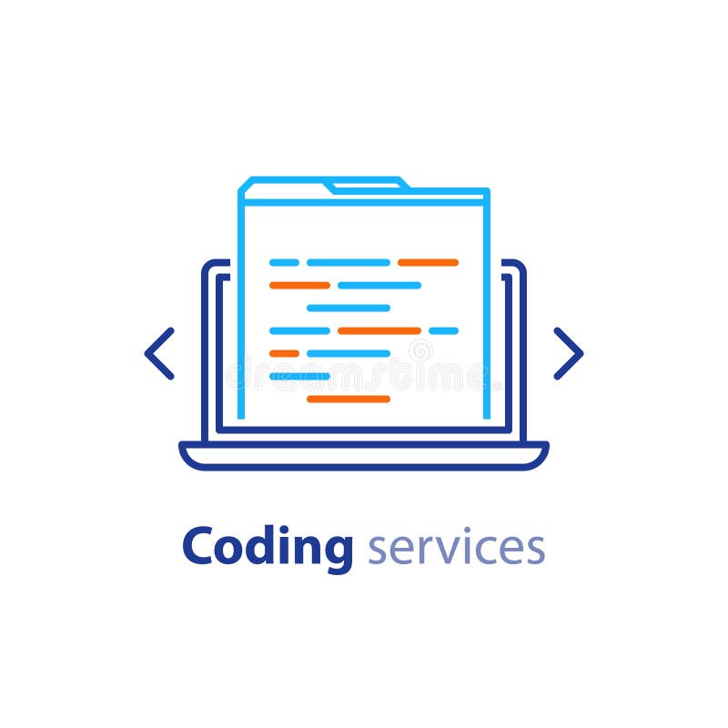 Software development, internet technology, coding services, innovation concept, web site design, administration, stroke icon royalty free illustration