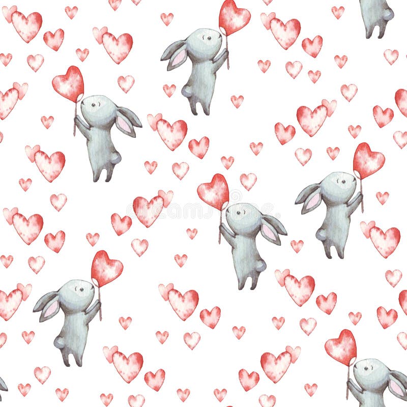 Coelhinho Bonito Padrão sem costura com coelho Personagens engraçados de desenho animado com corações isolados em fundo branco Ex ilustração stock Coelhinho Bonito Padrão sem costura com coelho Personagens engraçados de desenho animado com corações isolados em fundo branco Ex ilustração stock