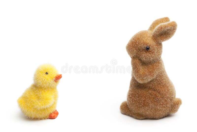 Coelhinho da Páscoa e pintainho, isolados no branco foto de stock Coelhinho da Páscoa e pintainho, isolados no branco foto de stock
